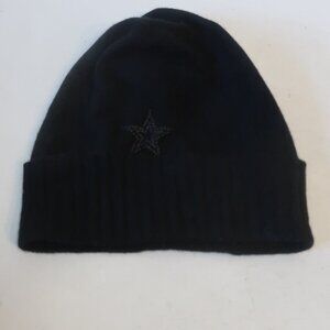NWT Womens 27 Miles 100% Cashmere Black Star Beanie Hat O/S